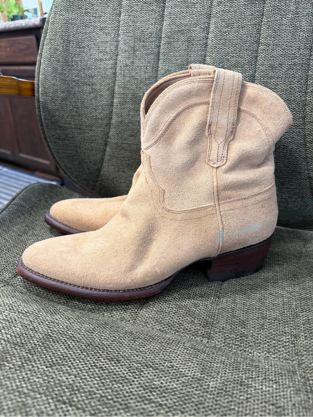 Tecovas Beige Suede Short Western Boots
